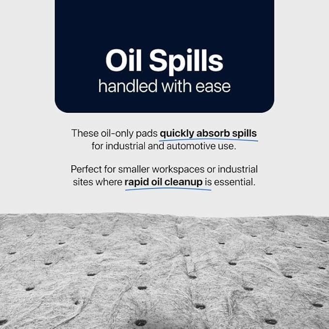 CTRL+Z Oil Absorbent Pads - 15"x18" Maximum Absorption Oil Spill Mat - Fast Cleanup for Industrial Use - 100 Pack