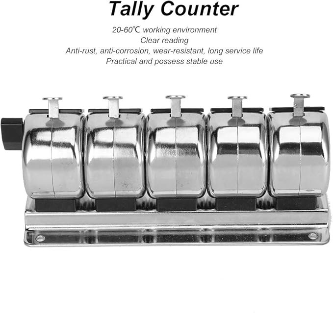 Metal Handheld Tally Counter, 4 Digit Number Count Clicker with Metal Case Mechanical Counter for Coaching, Knitting, Lap, Fishing, Golfer and Row, 0 9999 5 Units Conjoined Manual Clicker Counter