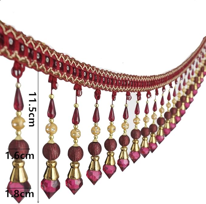 3yards Beading Fringe Trimming Long Beads Tassel Curtain Trim Ribbon Trim for Cover Edge Decorative (red)