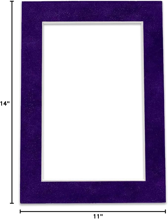 11x14 Mat Bevel Cut for 8.5x11 Photos - Acid Free Purple Crocus Suede Precut Matboard With Backing Board and Crystal Clear, Self Seal Mat Bag - For Pictures, Framing - 4-ply Thickness