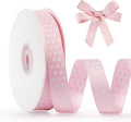Polka Dot Grosgrain Ribbon 5/8 Inch, 25 Yards Spool Pink and White Dot Craft Ribbon for Christmas Gift Wrapping DIY Crafts Hair Bows Wedding Party Decor Sewing and Home Decoration