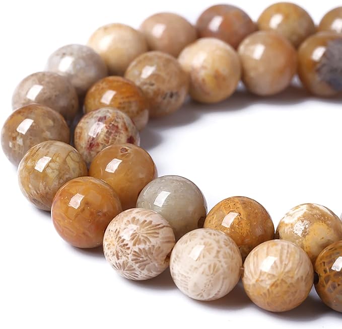 90pcs 8mm Natural Coral Jade Chrysanthemum Stone Beads Round Loose Beads for Jewelry Making,DIY Bracelet Necklace 32" 2 Strands