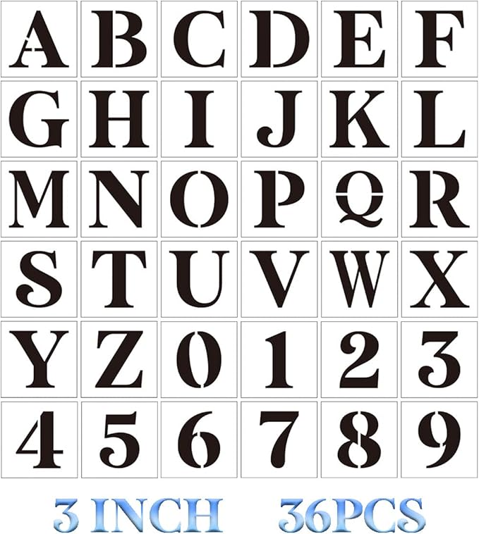 3 inch Letter Stencils for Painting On Wood,36pcs Stencils Letter Alphabet Number Stencil Templates for Wood Wall Door Porch