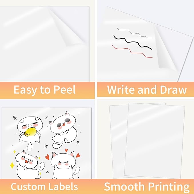 Clear Sticker Paper for Inkjet Printer, Clear Printable Stickers Paper, 20 Sheets Printable Transparent Sticker Paper, Laser/Inkjet Printing- Letter Size (8.5" x 11")