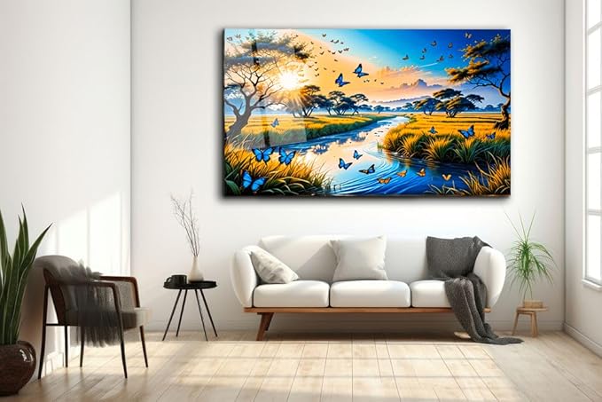 SpiritualHands Fantastic Scenery Tempered Glass Wall Art Painting for Living Room, Tempered Glass Modern Prints Decor, Large Vivid Color Panel for Bedroom, Kitchen, or Office