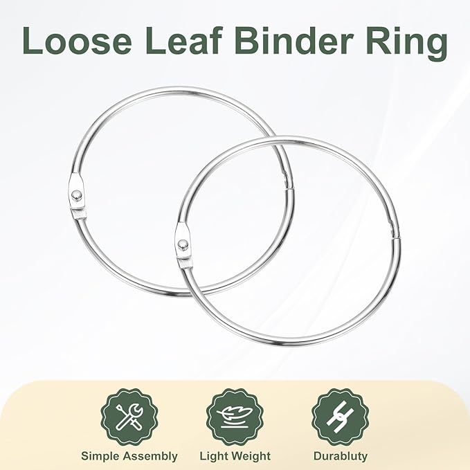 PATIKIL 2.5" x 2.8" Loose Leaf Binder Rings, 30 Pcs Metal Book Rings Nickel Keychain Ring for Paper Index Cards Flash Card Notebook Rings Office Home Book Binder, Silver Tone