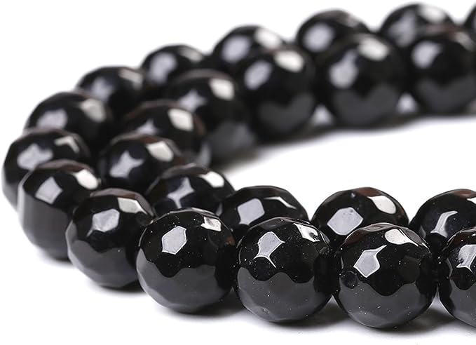 32pcs 12mm Natural Faceted Black Agate Stone Beads for Jewelry Making Energy Healing Beads DIY Bracelet Necklace Accessories 15" (12mm, Faceted Black Agate)