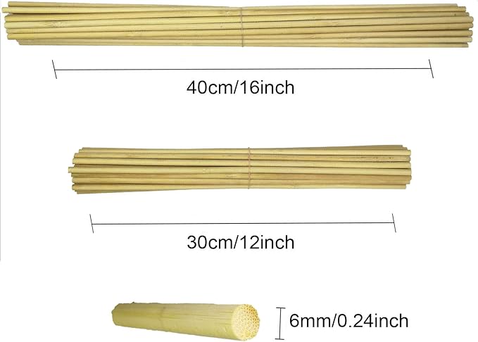 12 Inch Long and 16 Inch Long Natural Blank Round Unfinished Bamboo Dowel Rods Craft Sticks Craft Projects,60 Pieces(0.24 Inch Diameter)