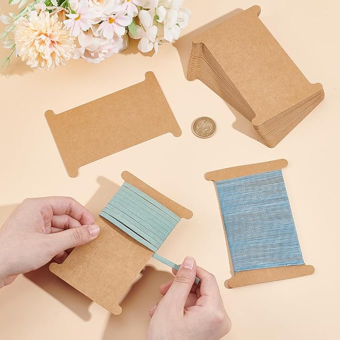PH PandaHall 50pcs Ribbon Storage Organizer Cardboard Ribbon Spools Embroidery Floss Bibbon for Thread Holder Empty Yarn Bobbin for Cotton Thread Cross Stitch Craft DIY Sewing 5x3.5 Inch