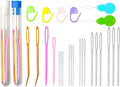 Hekisn 45Pcs Large Eye Blunt Yarn Needles Kit, Assorted Sizes Bent Tapestry Darning Needle, Sewing With Threaders & Stitch Markers for Knitting Crochet (Blue&White)