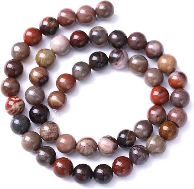 32pcs 12mm Natural Wooden Petrified Jade Agate Gemstone Beads Round Loose Spacer Beads for Jewelry Making DIY Bracelet Necklace 1 Strand 15inch