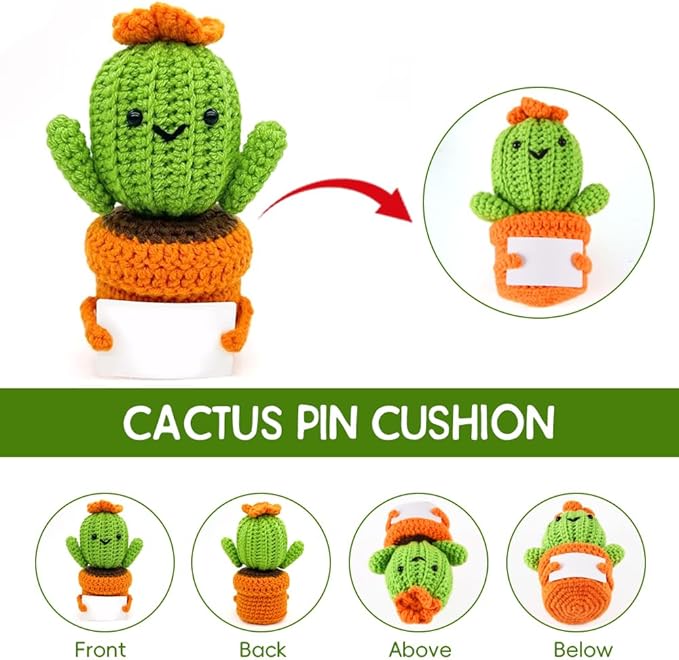 Pin Cushion,Handmade Knitted Pincushions,Cute Pin Cushions Needle Holders for Sewing Quilting Accessory, DIY Crafts or Patchwork Decor.Flowerpot Design Cactus 01