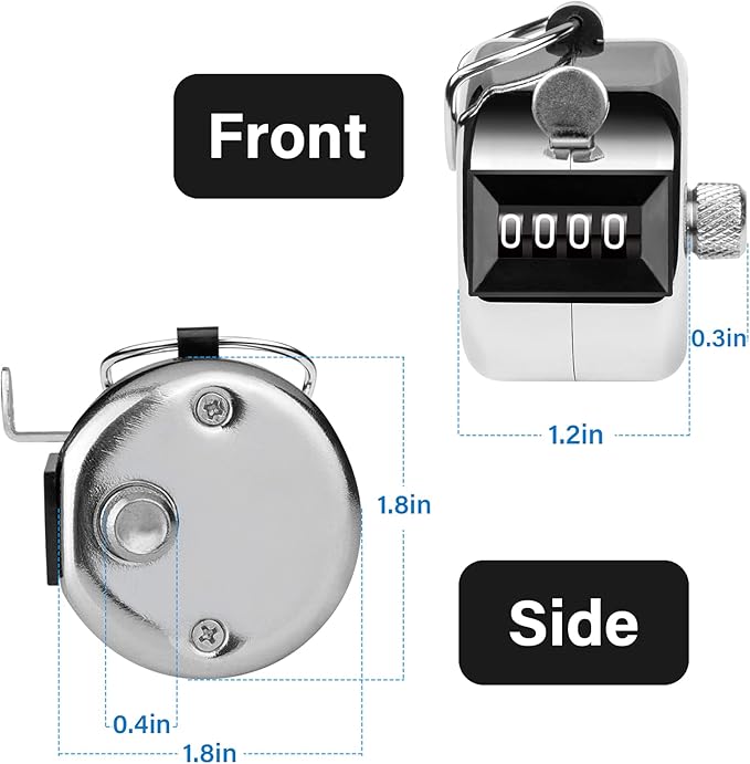 Tally Counter, 4-Digit Clicker Counter, Metal Hand Tally Counters Clicker Pitch Counter for Counting, Knitting, Coaching, Golf, Lap, Fishing
