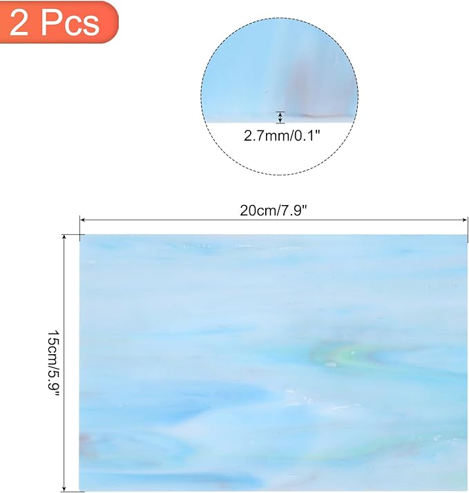 MECCANIXITY 2 Pcs Stained Glass Sheet Mosaic Tile 7.9 Inch x 5.9 Inch Teal Stained Glass Sheets for Crafts DIY Art Project