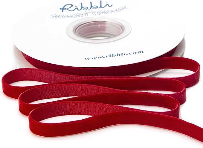 Ribbli Polyester Dark Red Velvet Ribbon,3/8 Inches Continuous10-Yard Spool,Christmas Ribbon for Gift Wrapping,Floral Bouquets, Home Decor