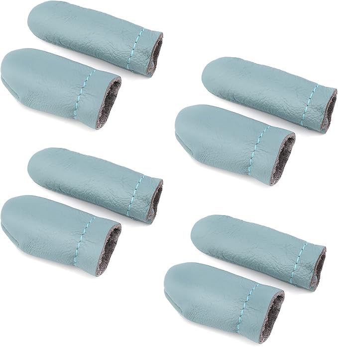 Mayboos 4 Pairs Leather Finger Protector Needle Felting Knitting Finger Thimble Guards Tools for Hand Craft Sewing Needlework Handmaking(Random Color)