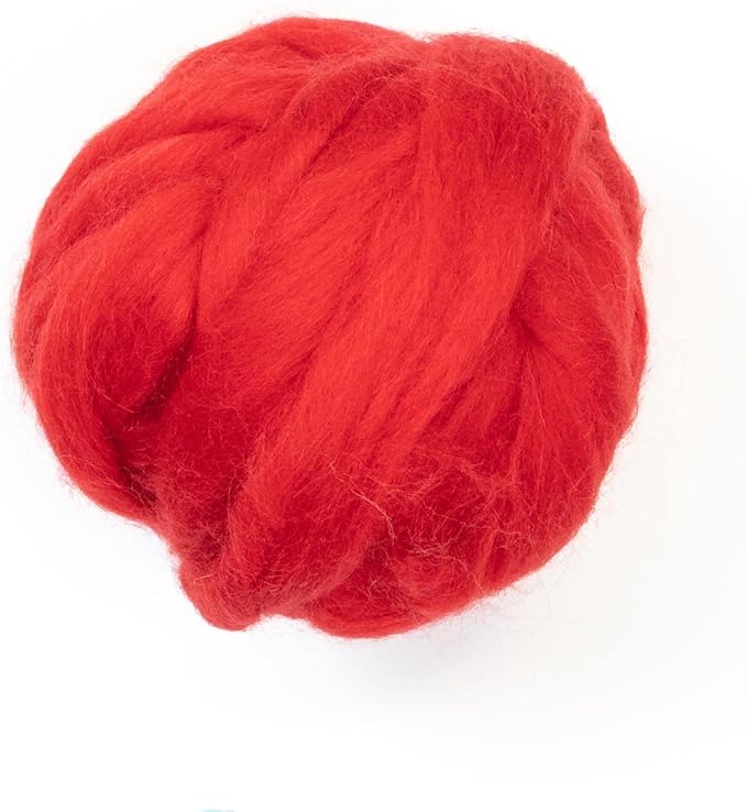 Colored Natural Wool roving, 8 OZ. Best Wool for Needle Felting, Wet Felting, handcrafts and Spinning. (Red)