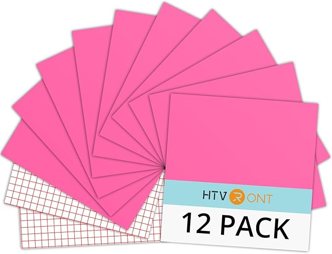 HTVRONT Pink Permanent Vinyl, 12 Pack Glossy Pink Vinyl for Cutting Machine - 10 Permanent Sheets 12" x 12"& 2 Transfer Tape Sheets for Craft Cutter, Party Decoration (Glossy)