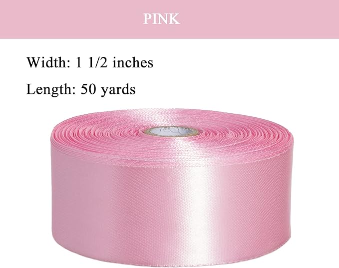 1 1/2 Inch Pink Solid Satin Ribbon, 50 Yards Craft Fabric Ribbon for Gift Wrapping Floral Bouquets Wedding Party Decoration