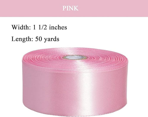 1 1/2 Inch Pink Solid Satin Ribbon, 50 Yards Craft Fabric Ribbon for Gift Wrapping Floral Bouquets Wedding Party Decoration