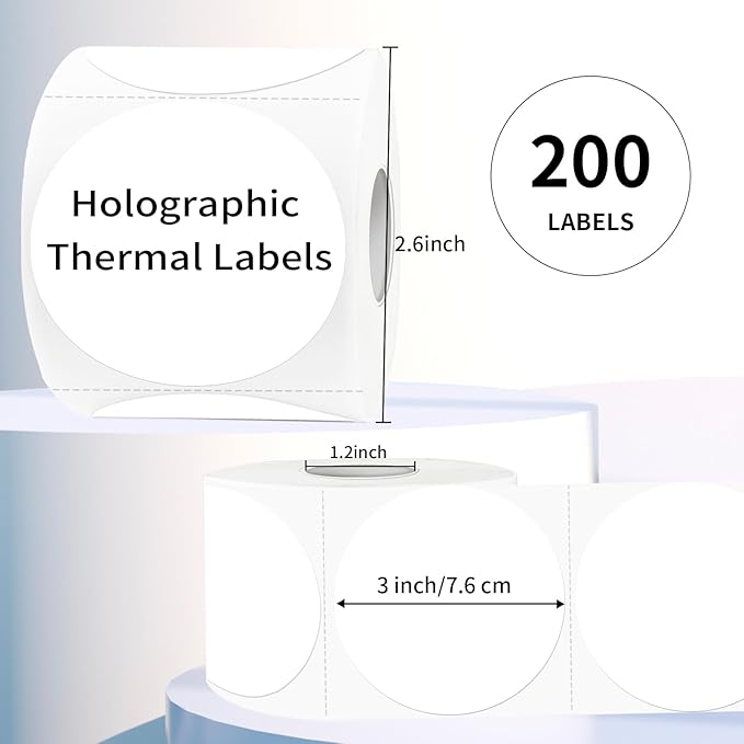 3 Inch White Round Thermal Sticker Labels, Waterproof Circle Direct Thermal Labels, Multi-Purpose Self-Adhesive Sticker Label for DIY Logo Design- 200 Sheet/Roll