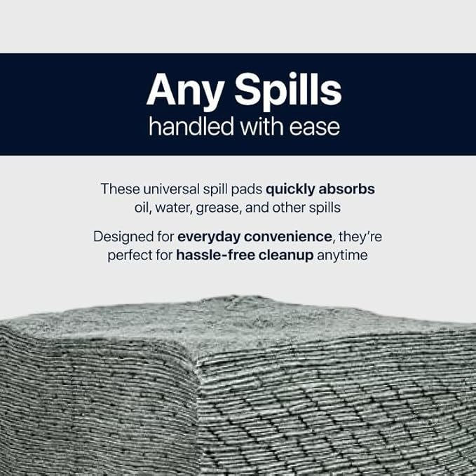 CTRL+Z Absorbent Pads - 15"x18" Maximum Absorption Universal Spill Mat - Fast Cleanup for Industrial Use - 100 Pack