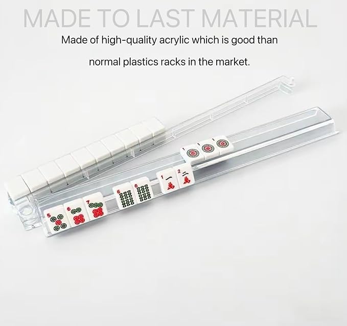 Mahjong All-in-One Tile Rack & Pusher, Clear Acrylic Mahjong Rack and Pusher Combo, Enhanced Mah Jongg Tile Holders Set of 4，Color，with 4 Dics (Transparent)