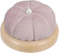 HARFINGTON Wooden Base Pin Cushion Japanese Style Cute Needle Holder Pincushions Round for Sewing Quilting Needlework DIY Crafts, Pink