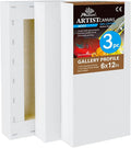 PHOENIX 6x12 Inch 3 Pack Gallery Canvas - Small Long 1.5 in Thick Canvases for Painting - Deep Edge 100% Cotton 11 Oz. Gesso Primed White Blank Professional Canvas Oil & Acrylic Paints