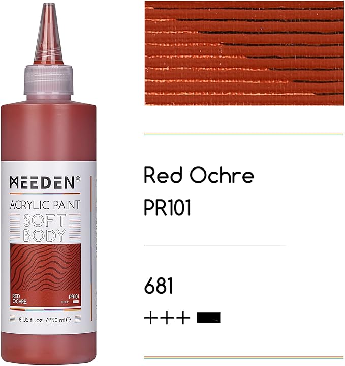MEEDEN Red Ochre Acrylic Paint: Matte Finish 250ml/8.45oz Soft Body Bulk Acrylic Colors in Matte Finish - Fluid Flow Art Paints for Artists Canvas Painting