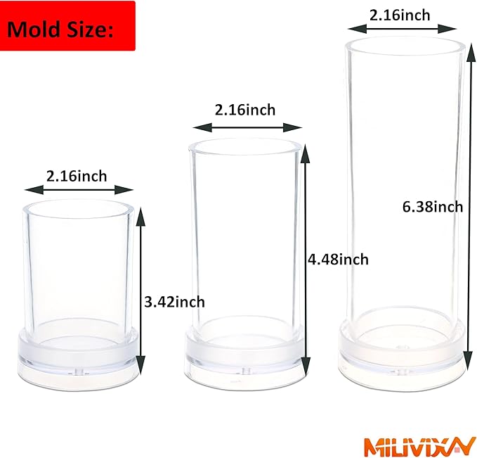 MILIVIXAY 3PCS Pillar Candle Molds - Plastic Cylinder Candle Mold Set for Candle Making-Candle Making Molds-60 Ft. of Wick, 50pcs Wick Stickers, 3pcs Wick Holders and 1pc Iron Wire Included as a Gift.