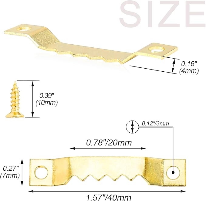 Small Sawtooth Picture Hangers 100 Pack Steel Sawtooth Hangers with Screws for Hanging Canvas Photos Frame Clock Paintings Artwork (Gold)