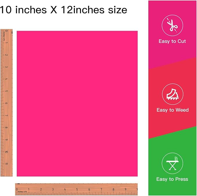 JANDJPACKAGING Neon Pink HTV Heat Transfer Vinyl - 10 Pack HTV Vinyl Compatible with Cricut Cutting Machine, Silhouette Cameo, Bonus PTFE for Heat Press Machine