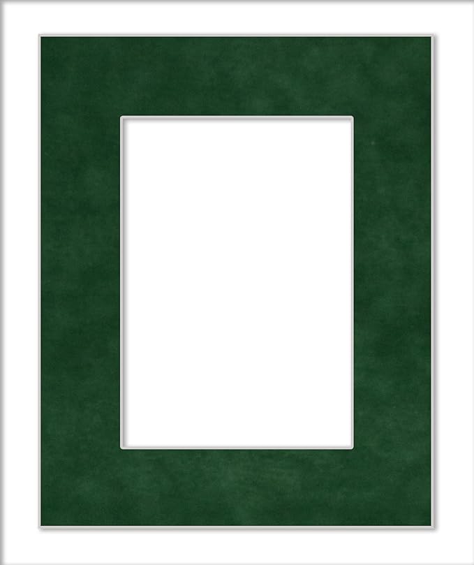 8x10 Mat Bevel Cut for 5.5x8.5 Photos - Acid Free Green Suede Precut Matboard With Backing Board and Crystal Clear, Self Seal Photo Mat Bag - For Pictures, Photos, Framing - 4-ply Thickness