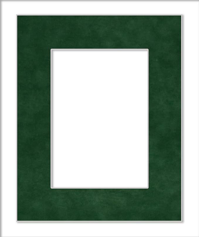 8x10 Mat Bevel Cut for 6x8 Photos - Acid Free Green Suede Precut Matboard With Backing Board and Crystal Clear, Self Seal Photo Mat Bag - For Pictures, Photos, Framing - 4-ply Thickness