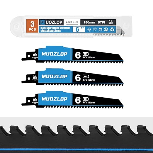 3 Pack 6 inch Reciprocating Saw Blades Set，6 TPI High Carbon Saw Blades for Wood with Nails，Saw Blades with Organizer Case (3, 6T/6inch)