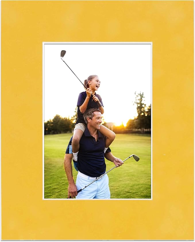 8x10 Mat Bevel Cut for 5.5x8.5 Photos - Acid Free Sunrise Yellow Suede Precut Matboard With Backing Board and Crystal Clear, Self Seal Photo Mat Bag - For Pictures, Photos, Framing - 4-ply Thickness