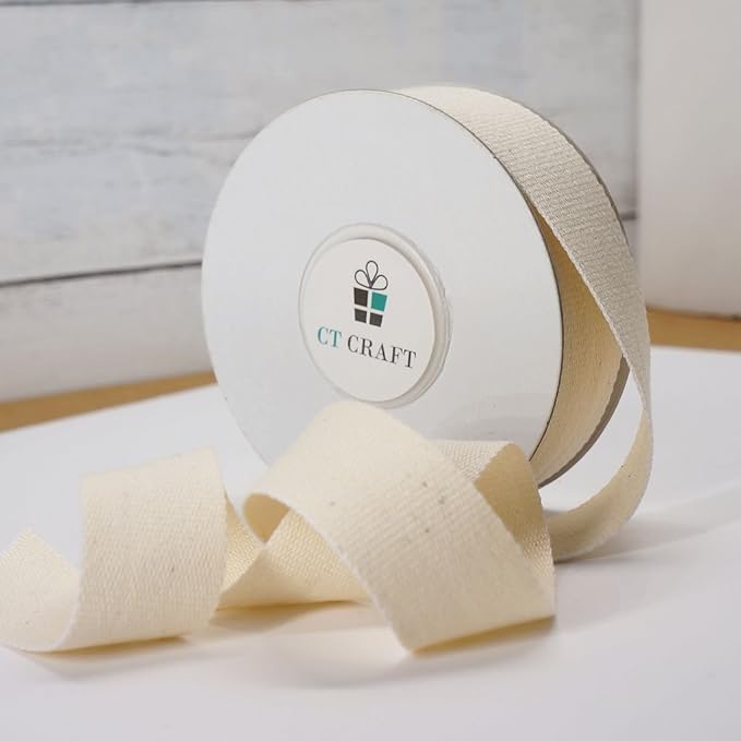 CT CRAFT LLC Ivory Cotton Ribbon 7/8" x 10 Yards for Home Décor Gift Present Wrapping DIY Crafts Birthday Wedding Bouquet Christmas