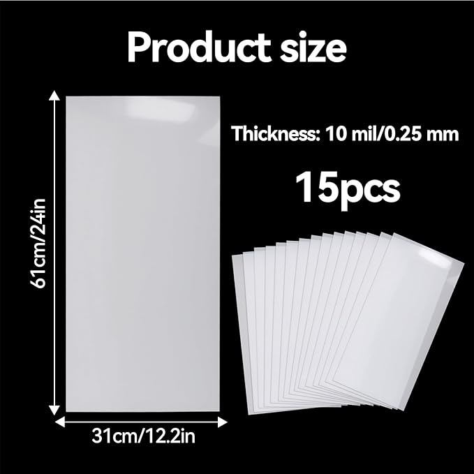 Klmnop 15 Sheets Mylar Sheet, 12 x 24 Inch/10 Mil, Milky Translucent PET Blank Stencil Sheet for Machines Cutting, Cut Tool Template Material, DIY Crafts Gift(10mil)