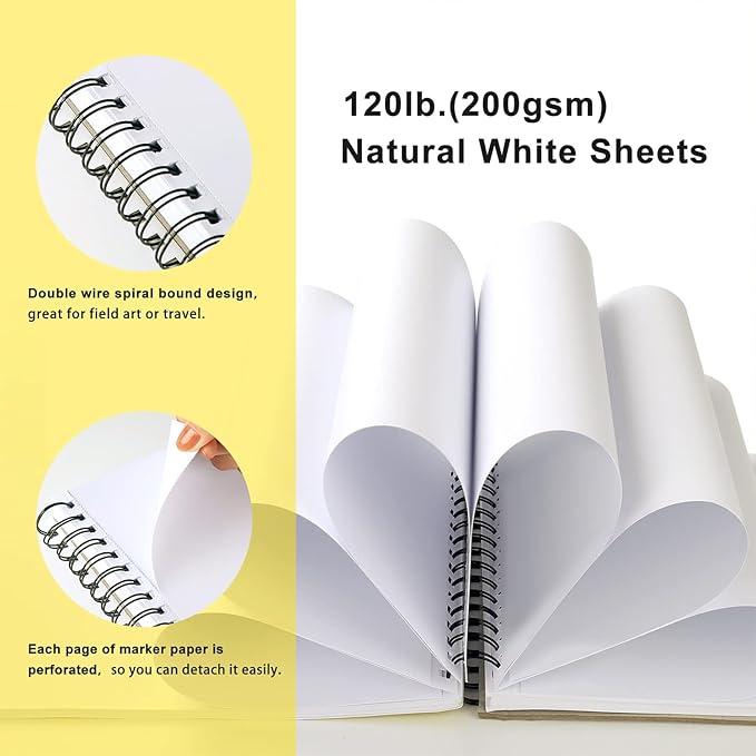 ArtBeek Marker Paper Pad, 9"x12" Alcohol Marker Paper, 60 Sheets (120lb/200gsm) Marker Sketchbook Bleedproof, Art Paper for Drawing and Painting, Sketching, Coloring, Lettering