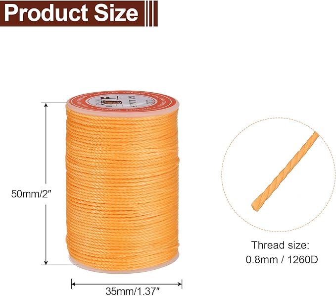 uxcell Round Leather Sewing Waxed Thread, 55m / 60 Yards Wax Polyester String, 0.8mm Waxed Stitching Cord for Leather Crafts, Bookbinding, Bracelets Braided, Citrus