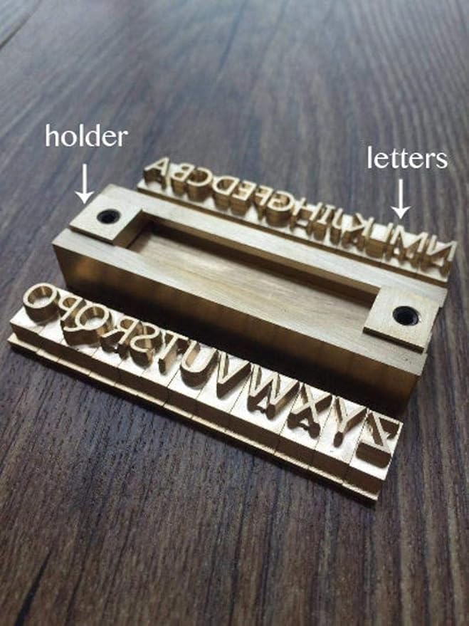 26 Interchangeable Alphabet & Number Mold Set with T-Slot Holder | Custom Brass Engraving Tools for Leather, Wood, Hot Foil Machines | DIY Symbol Dies, Stamping Imprint Templates (Set F)