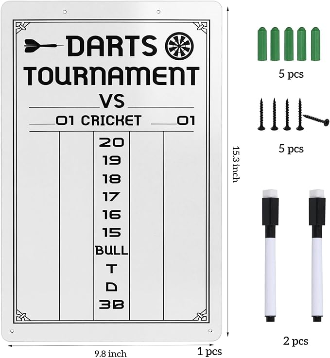 Dart Scoreboard-Dry Erase Scoreboard for Cricket and 01 Games, Dart Board Accessories with 2 Dry Erase Makers(15.3 x 9.8 inches)
