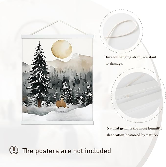 Artmag Magnetic Poster Hanger Frame, Light Wood Wooden Magnet Canvas Artwork Print Poster Hangers for 10x14 10x16 10x20 Frames Hanging Kit (White, 10")