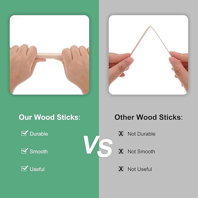 10-Pack Wood Square Dowel Rods, 25/64 x 6 Inch Unfinished Wooden Square Dowel Rod, Hardwood Square Dowel Sticks for Crafts/DIY Projects/Models Making [Wood Color]