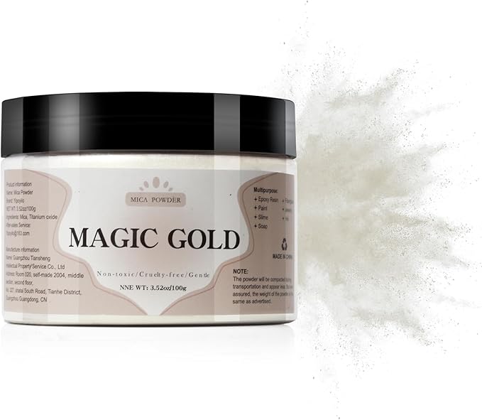 Mica Powder - 100g Mica Powder for Epoxy Resin - Metallic Color Pigment for Resin, Soap, Bath Bombs, Eye Shadow, Nails, DIY Crafting Projects etc. (Magic Gold)