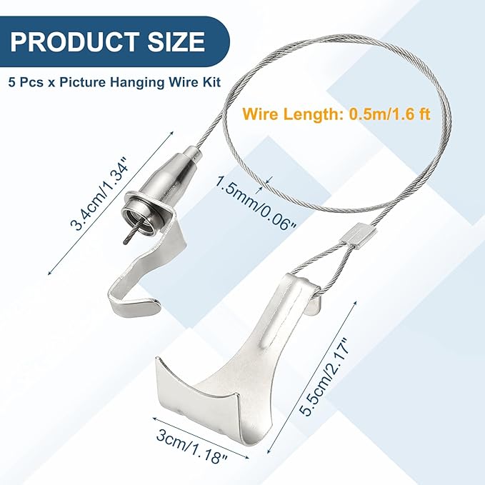 uxcell 2Pcs Picture Hanging Wire Kit, 0.5 m x 1.5 mm Heavy Duty Picture Hangers Adjustable Wire Rope with S-Hooks and Loop, Load 35kg/77.1 lbs for Hanging Mirrors Light Lamp Artwork