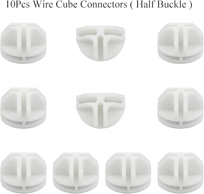 10Pcs Wire Cube Connectors, White Wire Cube Storage Connectors Half Buckle Wire Grid Cube Shelf Plastic Connectors for Wire Cube Storage Shelving Unit and Modular Closet Organizer, SATONBEYI