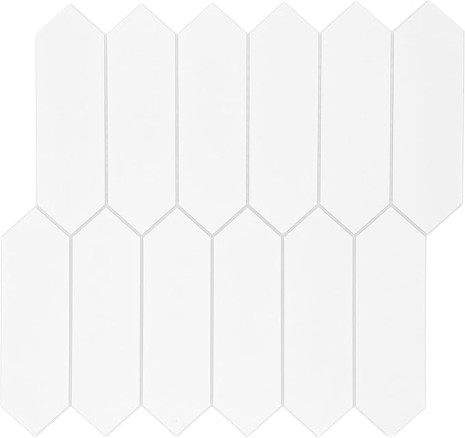 SUNWINGS Backsplash for Kitchen Peel and Stick, Stone Composite Self Adhesive Tiles Long Hexagon Mosaic Wall Tile, 12 Inch x 11.22 Inch 10 Sheets White