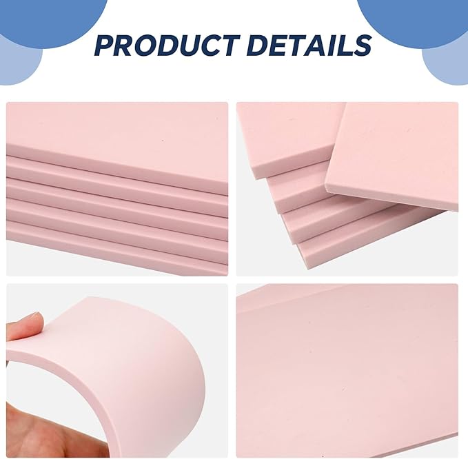 5 Pack 4"x6" Pale Pink Rubber Stamp Carving Blocks Pink Rubber Carving Blocks Linoleum Block for Stamp Maker Printmaking Supplies